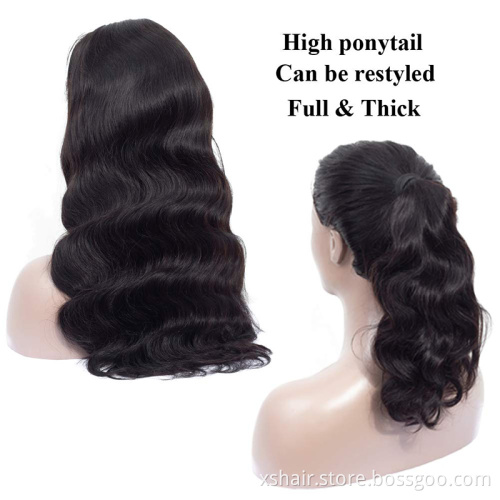 Factory Direct Sale U Part 150% Density Transparent Lace Peruvian Frontal Front Human Hair 613 Body Wave Wig